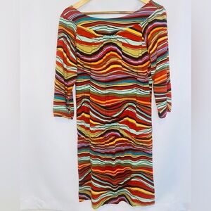 BCBG Maxazria Multicolored Stripped 3/4 Sleeve Dress Size M